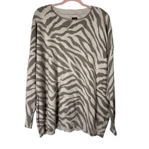 GAP Taupe & Cream Zebra Print Long Sleeve Oversized Knit Sweater Top Size XL